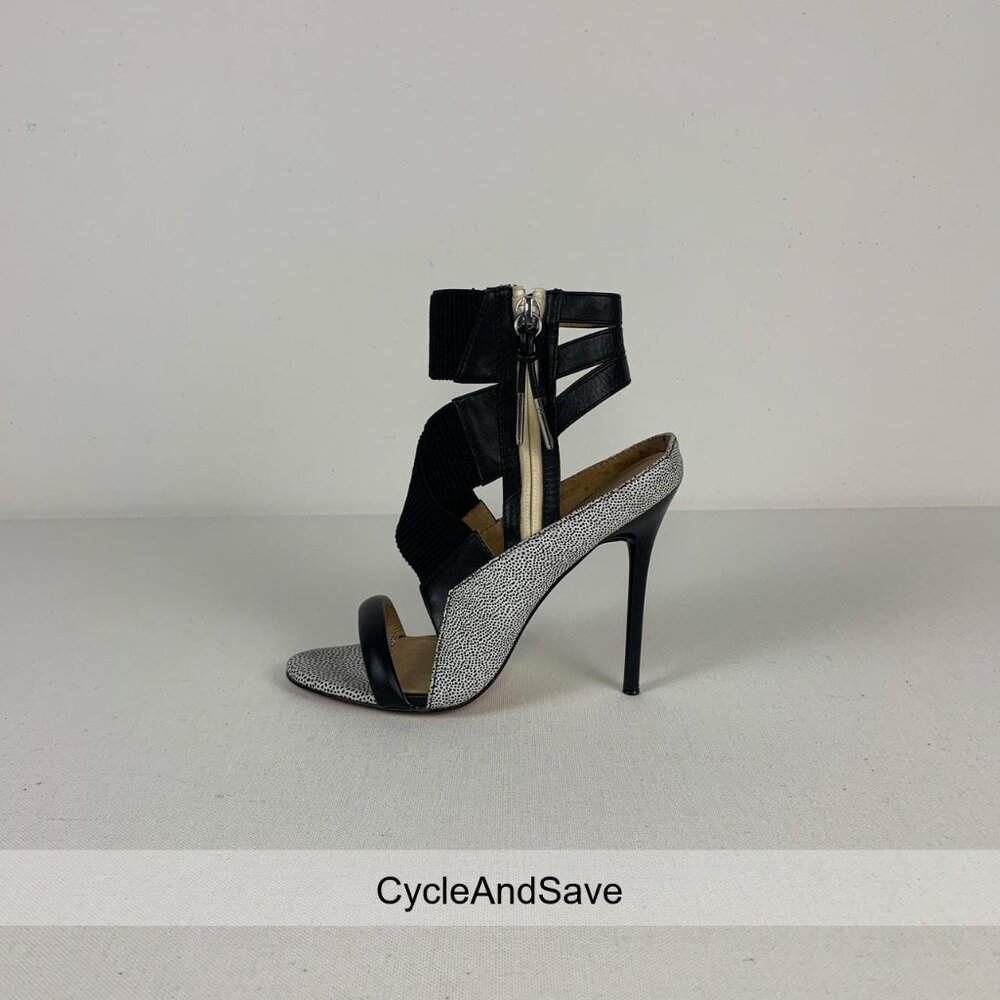 L.A.M.B. Reina Speckled Leather Sandals with Ankle Cuff - Size 6.5